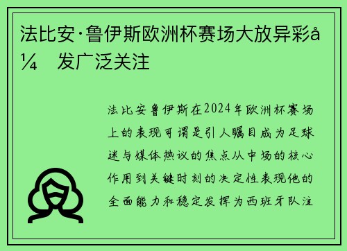 法比安·鲁伊斯欧洲杯赛场大放异彩引发广泛关注 法比安·鲁伊斯欧洲杯赛场大放异彩引发广泛关注